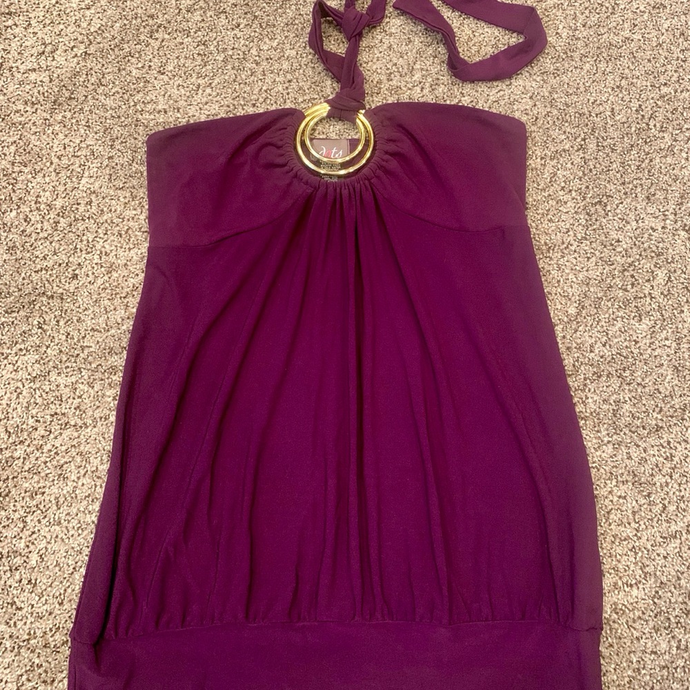 Purple halter top with gold accent
